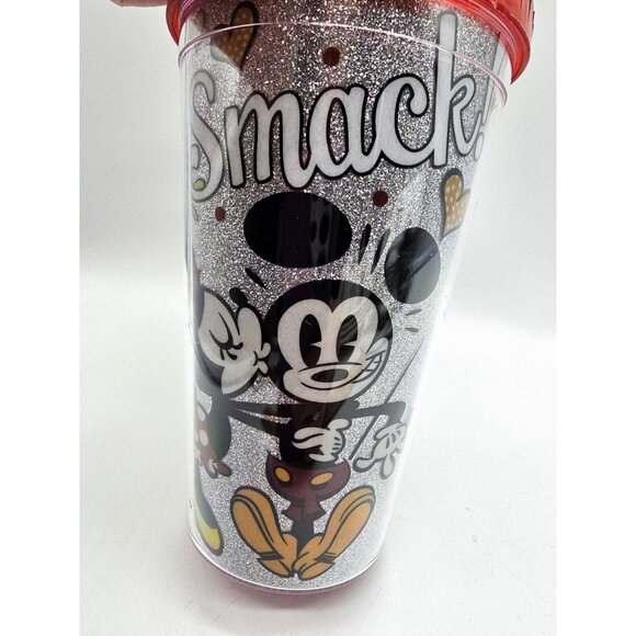 Disney Mickey Loves Mickey Kiss Glitter Flip Straw Tumbler Travel Cup NWT - Picture 3 of 13